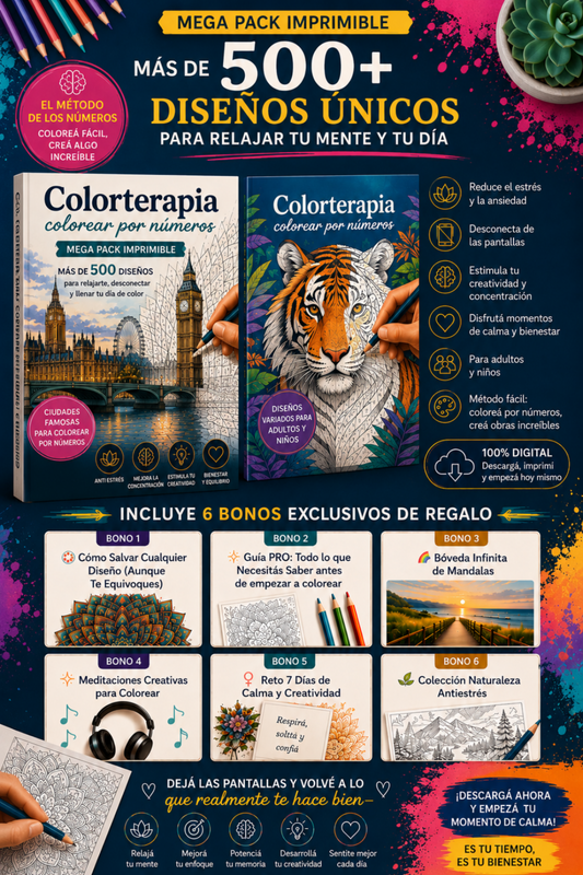 🌈 ColorTerapia: convierte el estrés en calma:+500 diseños para pintar por números